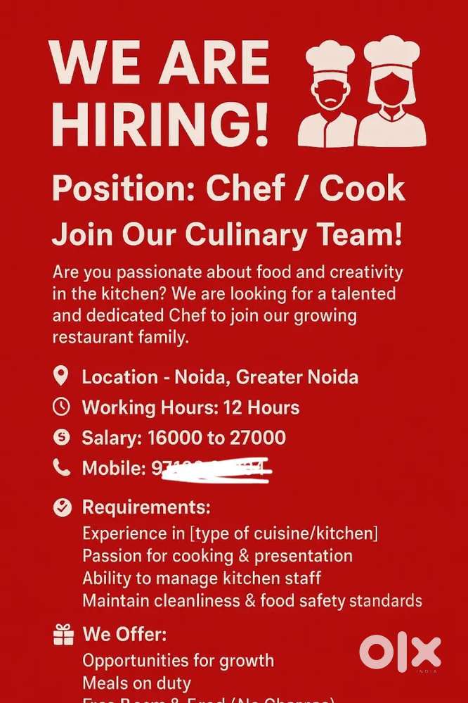 We hirring kitchen cook and helper