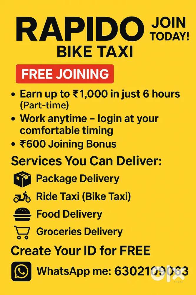 rapido free joining  earn 1000 in  part time  600 joining bonus
