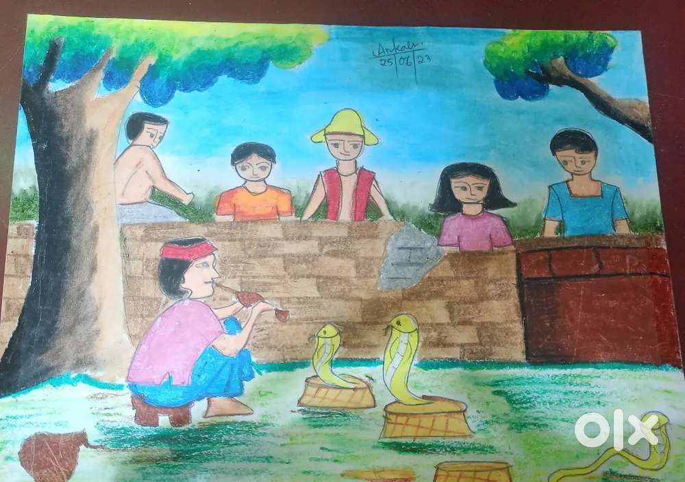 Drawing of snake and other people