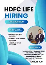 Guntur:Onrole:HDFC Life:Degree Must:Min 1yrs sales exp is must