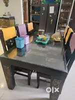 6 seater Dining table with glass top and computer table