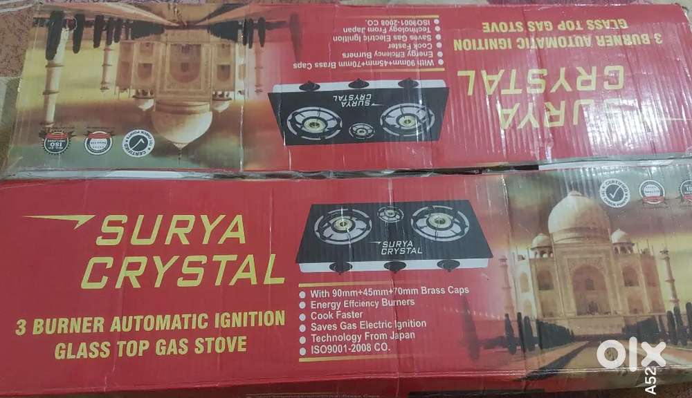 New Surya Crystal 3 Burner  Glass Top Gas Stove – ₹2100