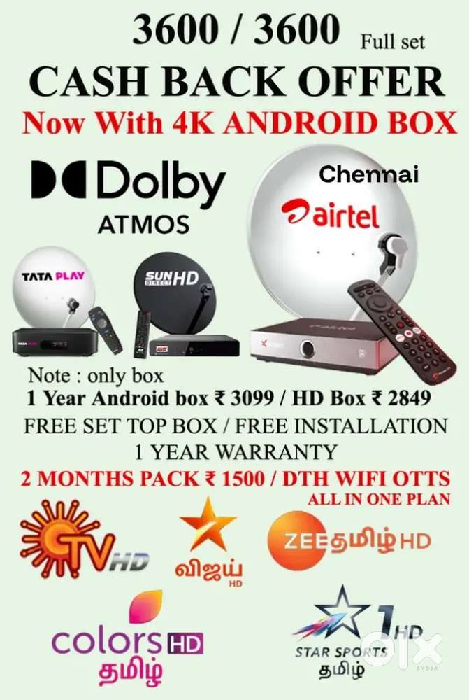 AIRTEL 4K ANDROID BOX ! TÀTA PLÀY ! SUNDIRECT ! DISHTV ! 1 YEAR OFFER