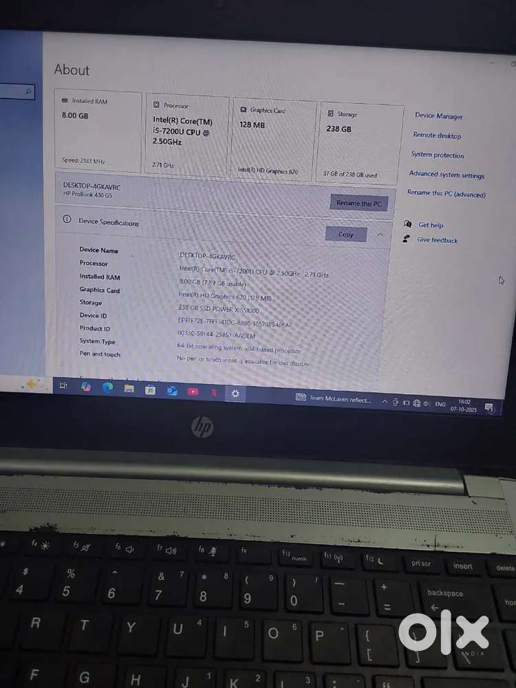 HP PROBOOK i5 8th gen . 8gb ram 256gb ssd