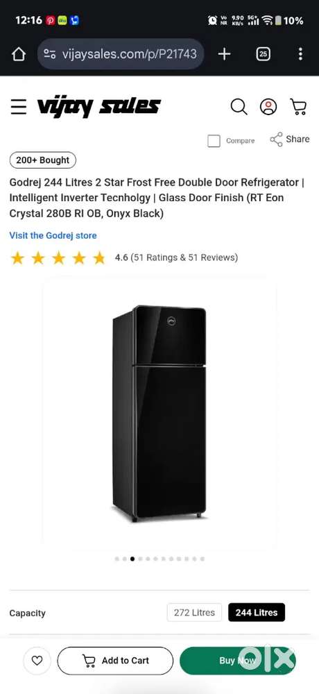 Godrej refrigerator rt eon crystal 280B ri Ob.