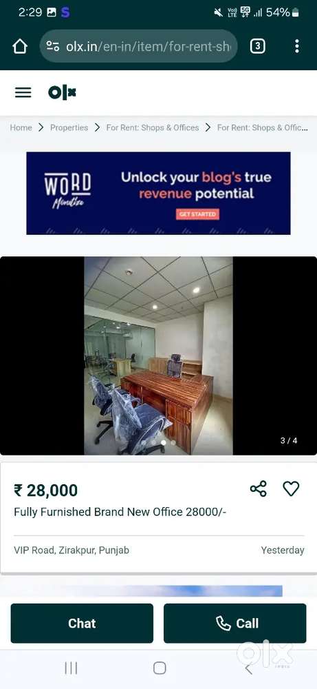 Office on rent VIP road