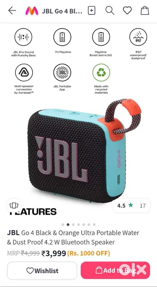 JBL Go 4 Bluetooth Speaker