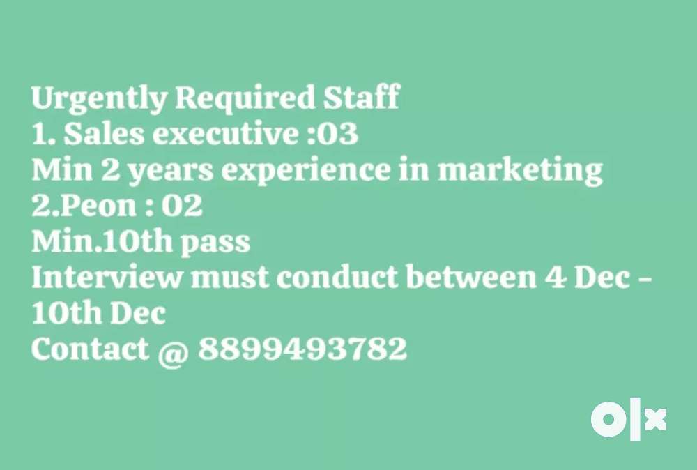 Urgently Required Staff