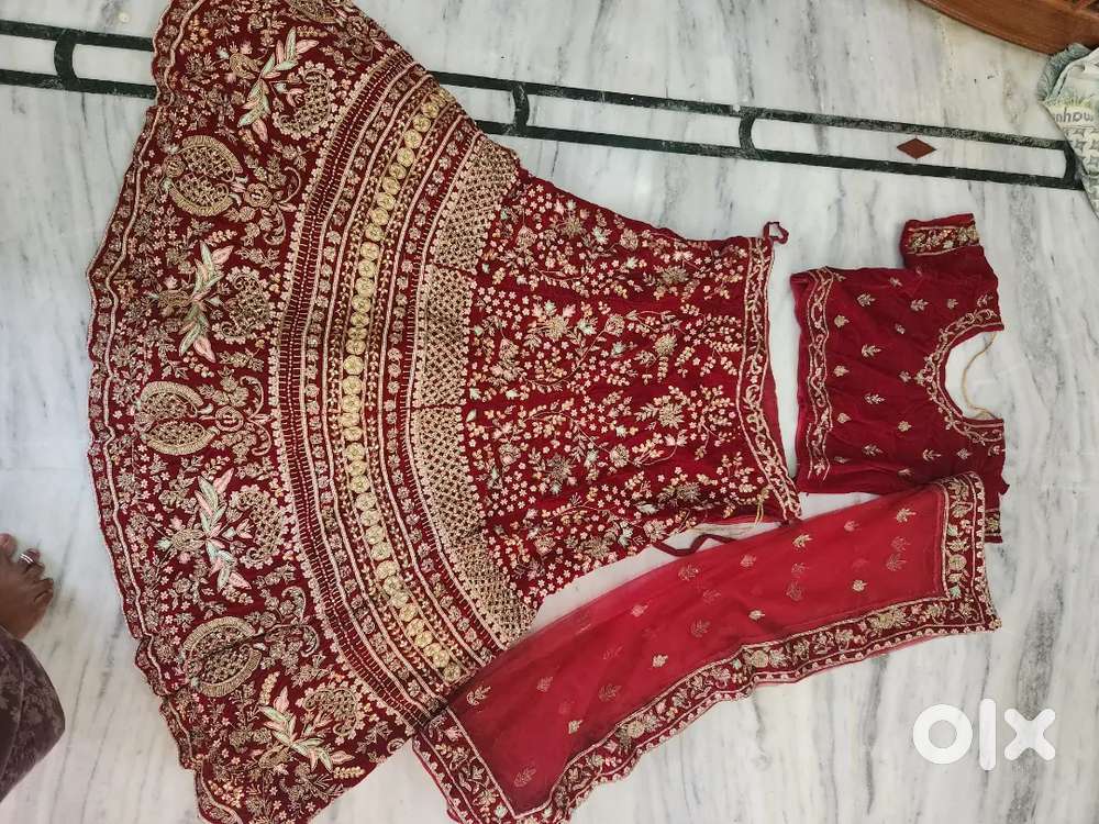 Maroon velvet bridal lehenga