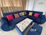 Luxury Modern 3+2 Seater Corner Sofa Set with Ottoman & Glass table