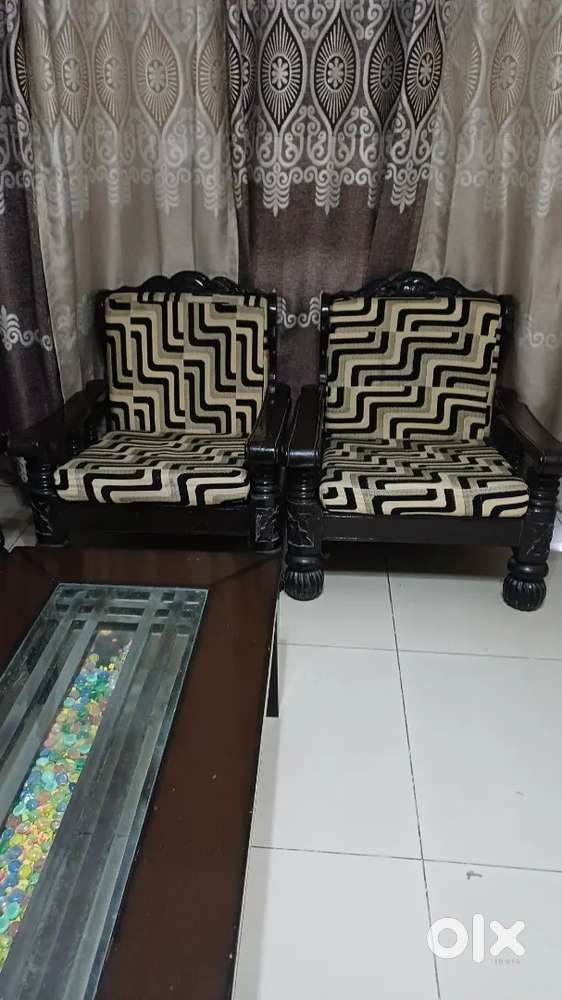 Wooden sofa with center table