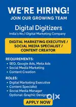 We Are Hiring Digital Marketing Executive.