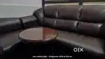 Premium Dark Brown Leatherette Sofa Set with Round Wooden Center Table