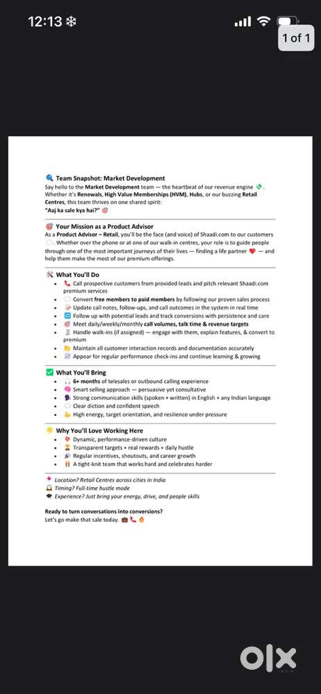 Hiring for sales product advisors