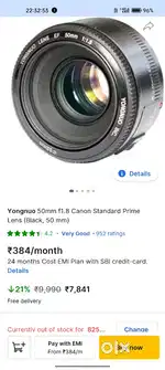 Yougnuo 50mm F1.8 Canon Standard Prime Full Frame Auto focus Lens