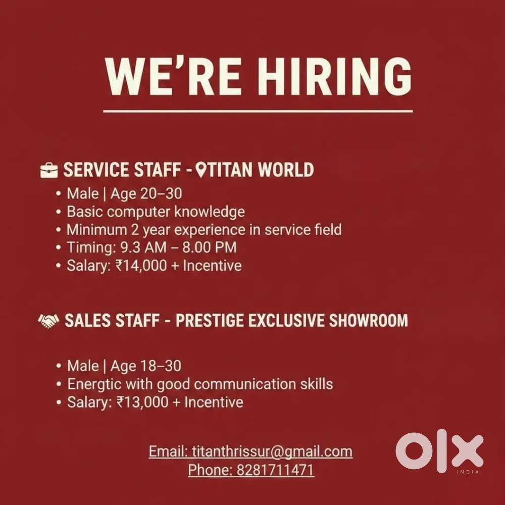 Vacancy  Titan world watch shop thrissur