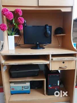 Fully loaded desktop with computer table & printer