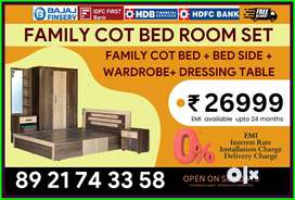 BEDROOM SET.at1628 Bed Cot side table wardrobe Dressing ALMIRAH 0%EMI