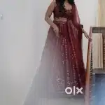 Maroon Lahenga for medium size women with shawl for Sale