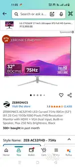 Zebronics 32 inch curved FHD monitor in box