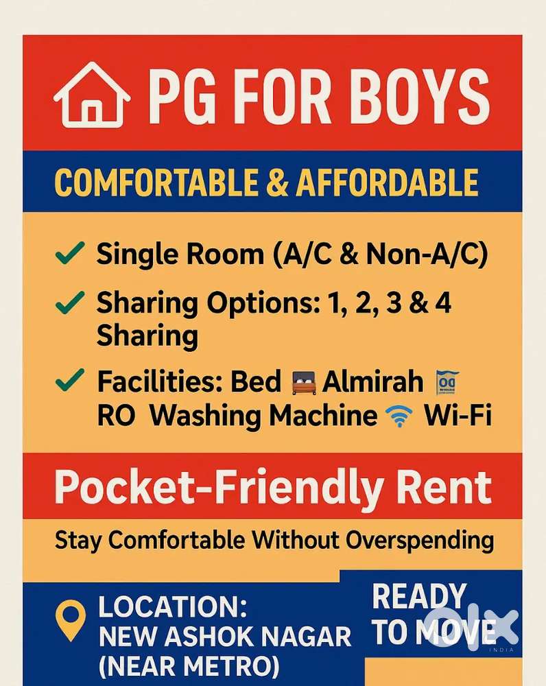 PG FOR BOYS IN NEW ASHOK NAGAR