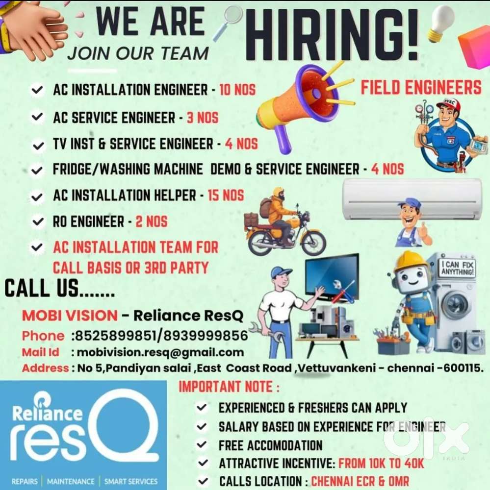 Urgent requirement for Team leader and store incharge