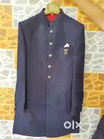 Stylish Navy Blue Indo-Western Sherwani with Golden Churidar