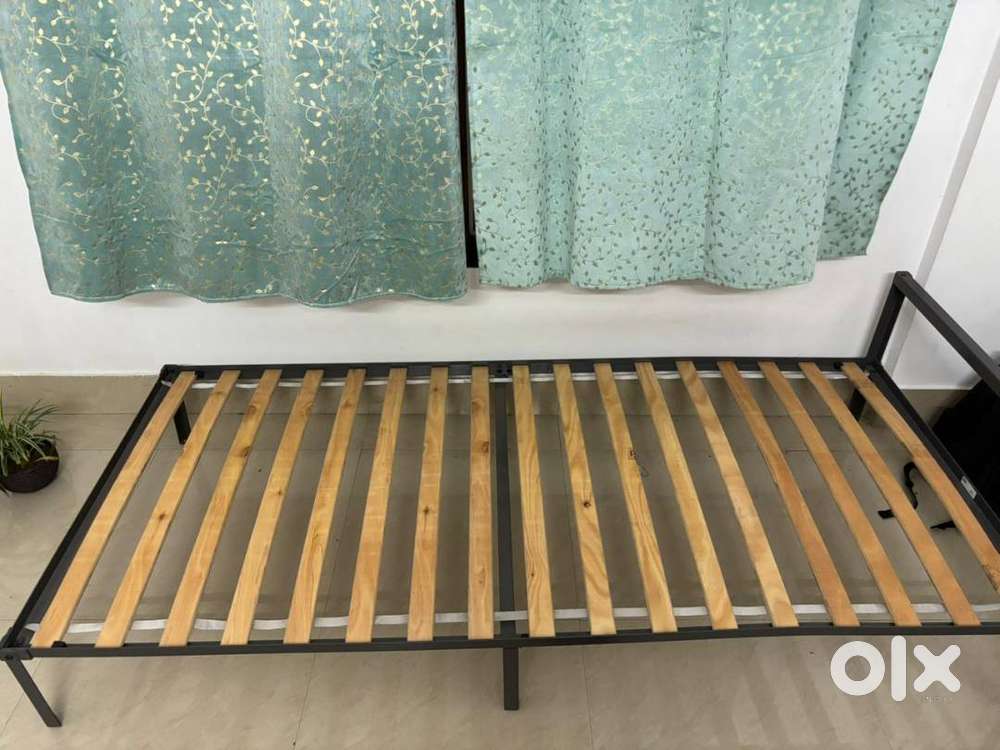 IKEA GRIMSBU Bed frame, grey 90x200 cm & LURÖY Slatted bed base