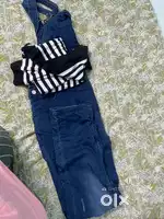 Denim dungareee and full sleeves t shirt