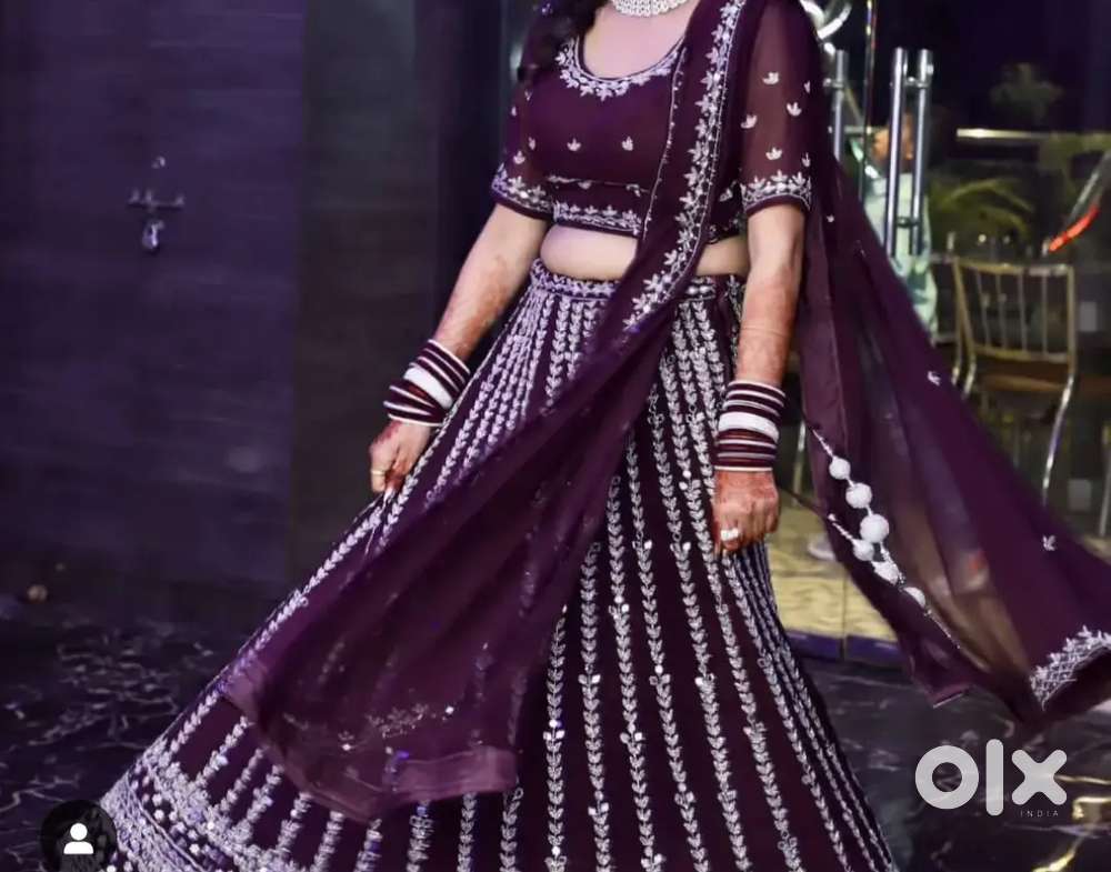 full party wear lehnga with mirror and hand work  with flair  .