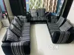 6 seater wooden dining table & 7-seater black grey sofa set