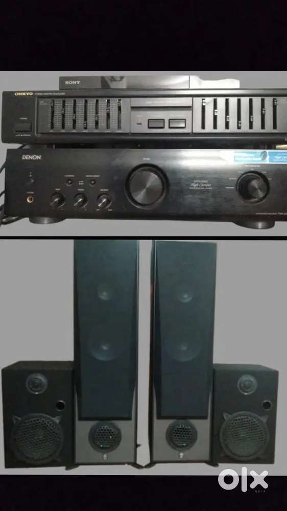 ONKEYO GRAPHIC EQUILISER, DENON AMPLIFIER AND YAMAHA TOWER SPEAKER(2)