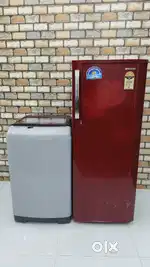 Samsung 230 litres red colour refrigerator and samsung wobble toploadv