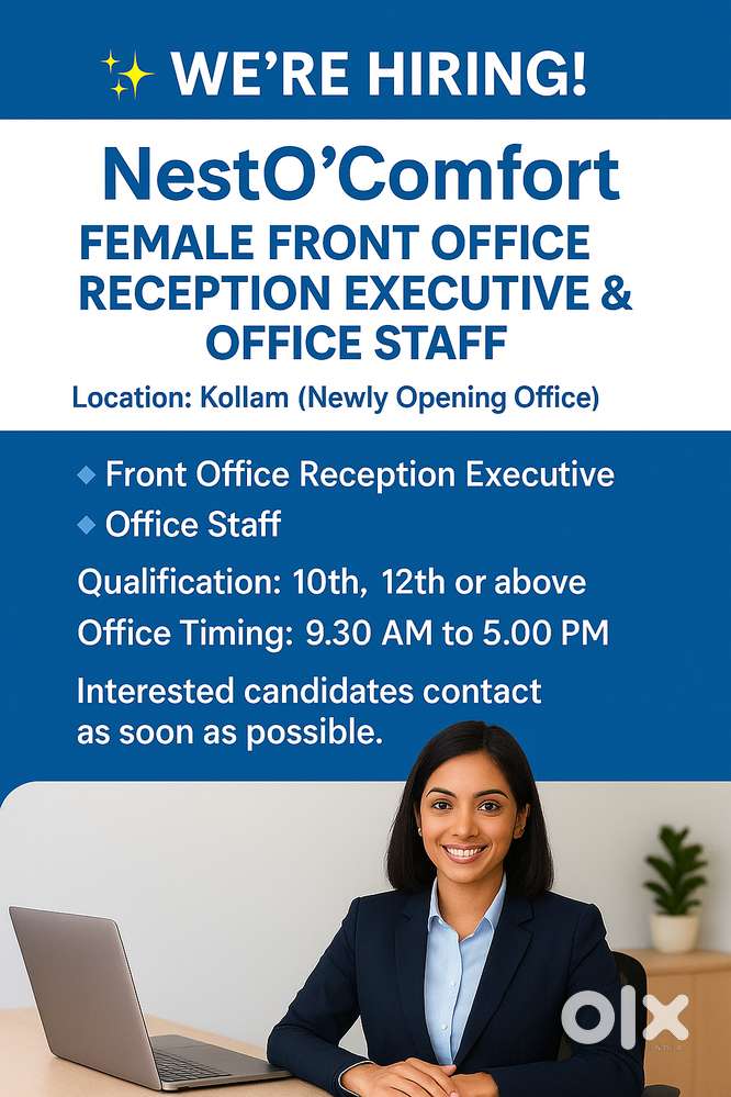 Female front office and office staff required in kollam
