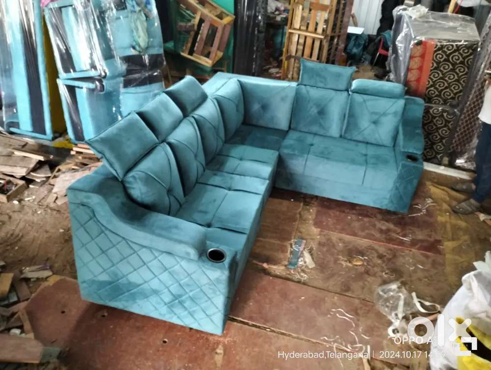 DIAMOND STITCHING WITH BUTTON LUXURY L SHAPE SOFA  MANUFACTURING