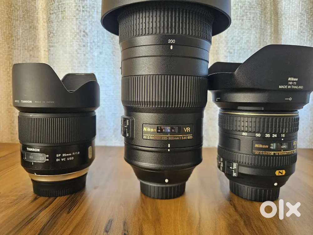 Nikon 200-500mm F/5.6E VR, Tamron 35mm f/1.8 vc, Nikon 16-80 f/2.8 VR