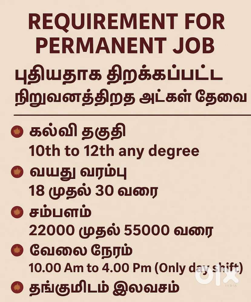 PERMANENT JOB VECANCY AVAILABLE