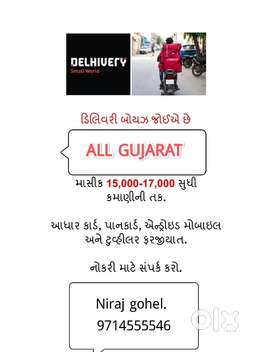 પાર્સલ માટે ડિલિવરી બોય જોઈ છે.