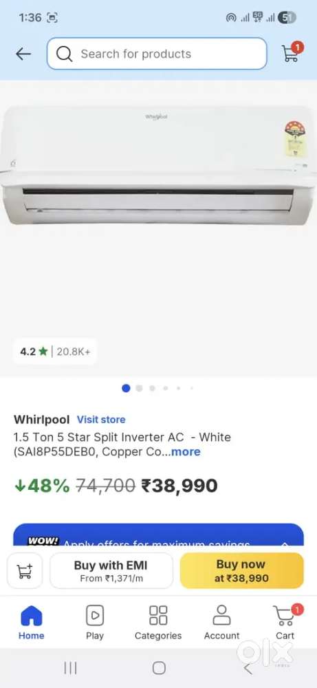 Whirlpool AC 5 star sealed pack