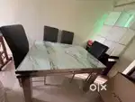 4 Seater Steel Dinning table with Marble glass top