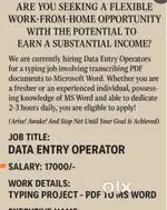 Work from home part time work  data entry operator