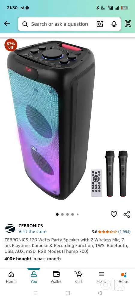 Karaoke BT speaker with dual BT mic.new brand Zebronics thump 700