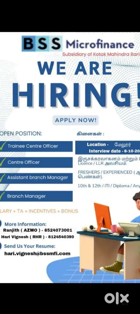 Centre OfficerTrainee ,Centre Officer,Branch Manager,