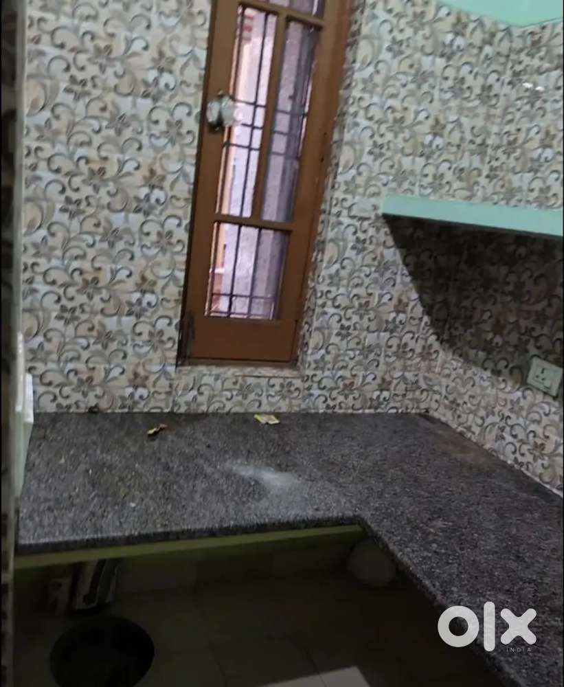 One room with double bed one kitchen one bathroom with geyser