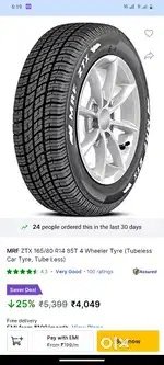 MRF ZTX 165 80 R14 85T new tyre with rim stepney tyre not using new