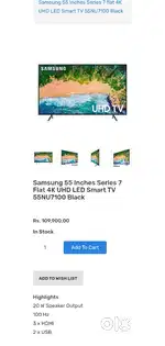 Samsung 55inch 4k UHD LED tv(MRP 1,09,900)