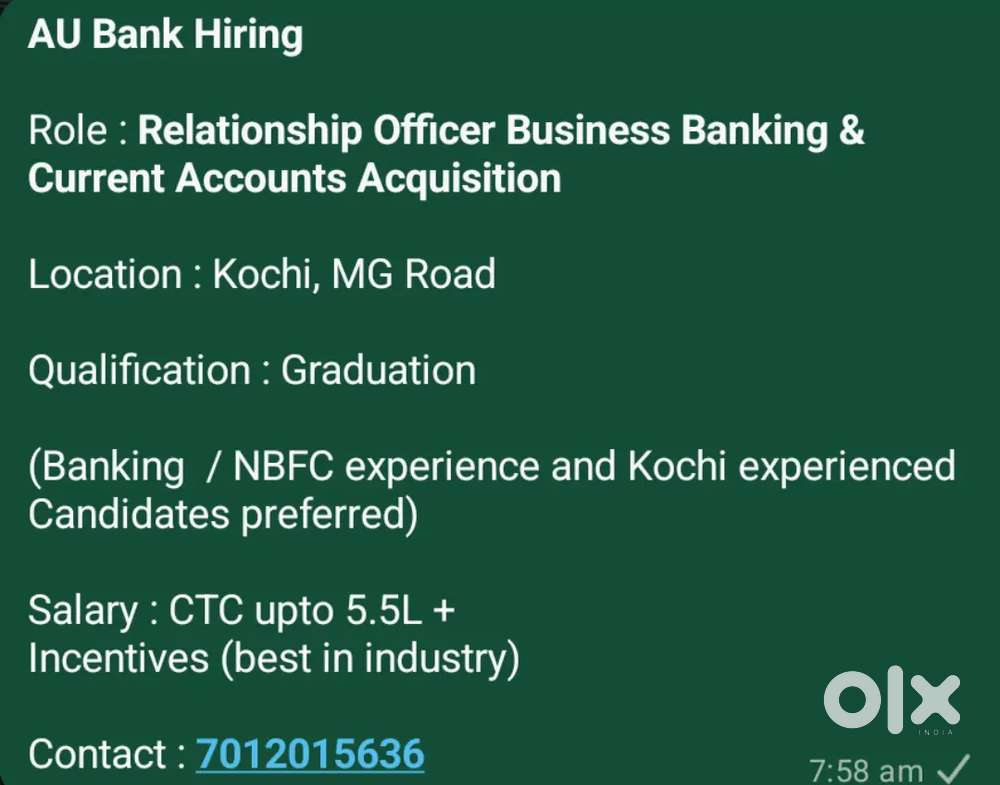 AU Bank Hiring
-Role:Relationship Oficers Current Accounts Acquisition