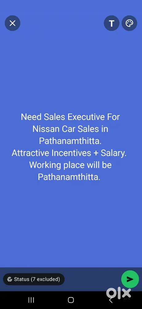 Need sales Executive for Nissan car Showroom in Pathanamthitta