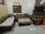 5 seater sofa + 1couch with space + 1wooden glass table
