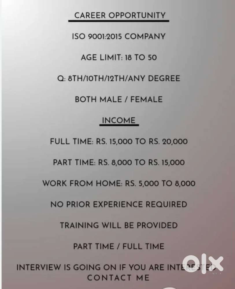 Official Work

Direct Joining  Job:

Requirement of Female r